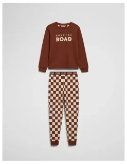 Country Road Australian Cotton Check Print Pyjama in Chestnut