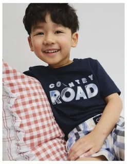 Country Road Australian Cotton Short Sleeve Logo Pyjama Set in Blue Check