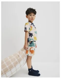 Country Road Australian Cotton Short Sleeve Dino Pyjama Set in Multi Print