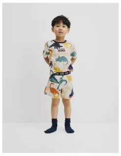Country Road Australian Cotton Short Sleeve Dino Pyjama Set in Multi Print