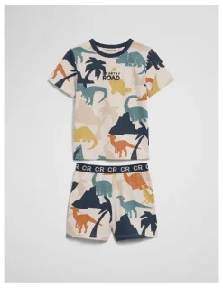 Country Road Australian Cotton Short Sleeve Dino Pyjama Set in Multi Print