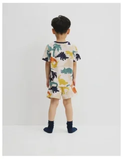 Country Road Australian Cotton Short Sleeve Dino Pyjama Set in Multi Print