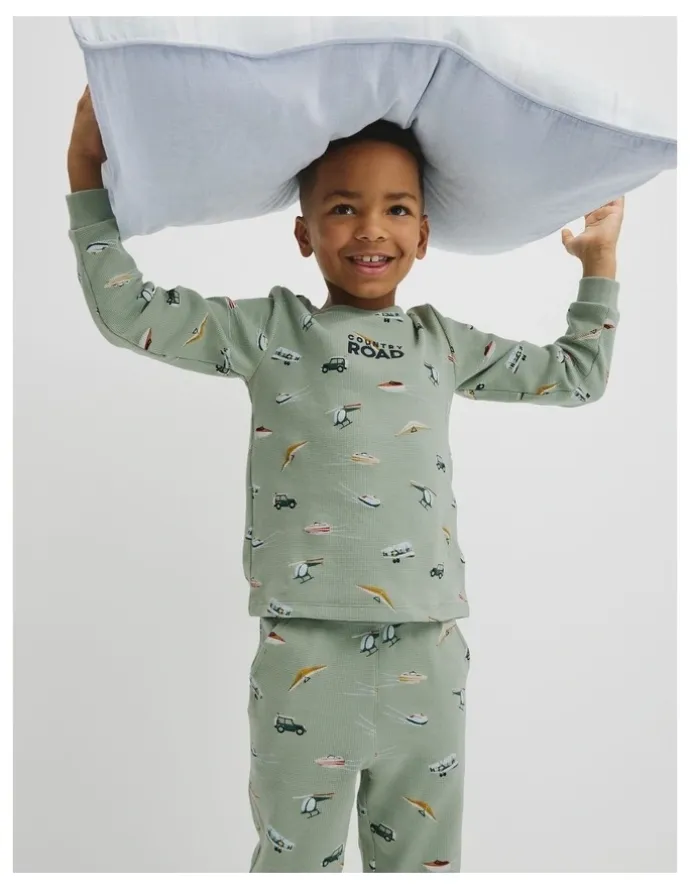 Country Road Australian Cotton Long Sleeve Motor Sport Pyjamas in Saltbush