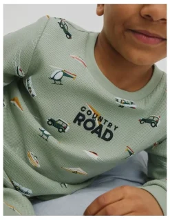 Country Road Australian Cotton Long Sleeve Motor Sport Pyjamas in Saltbush