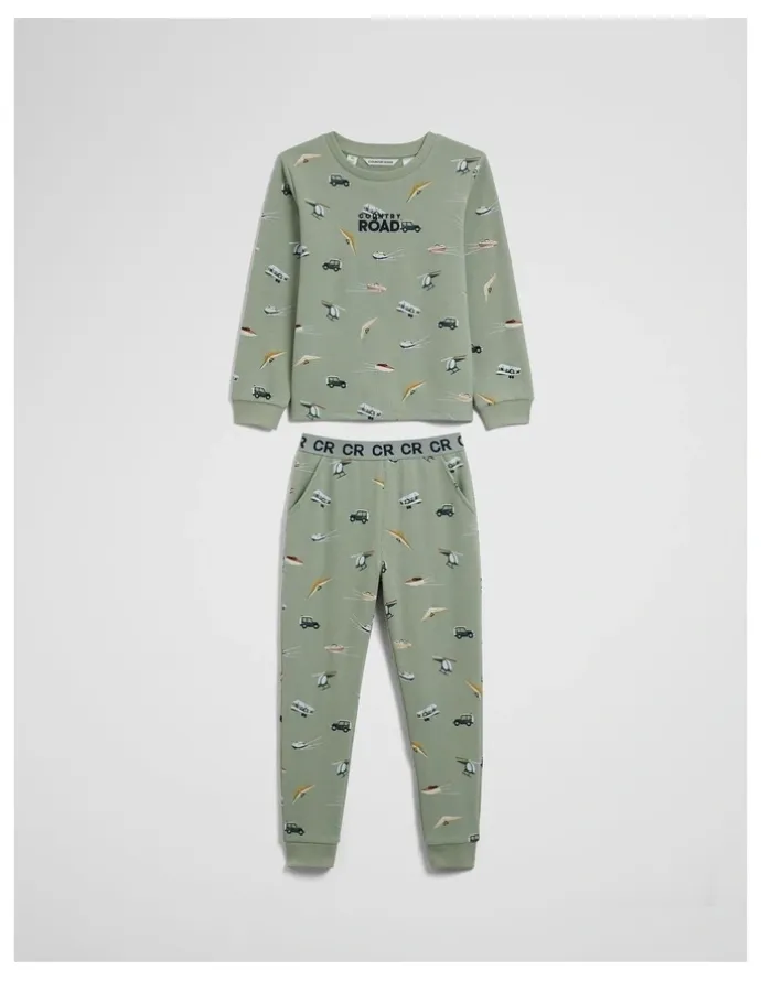 Country Road Australian Cotton Long Sleeve Motor Sport Pyjamas in Saltbush