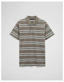 Country Road Australian Cotton Stripe Pique Polo in Dried Sage