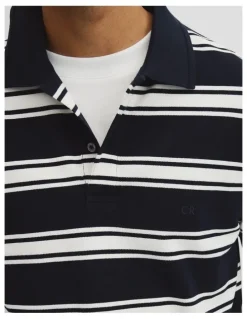 Country Road Australian Cotton Stripe Pique Polo in Navy Stripe
