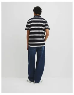 Country Road Australian Cotton Stripe Pique Polo in Navy Stripe