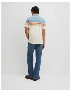 Country Road Australian Cotton Short Sleeve Engineered Button Polo in White Multi