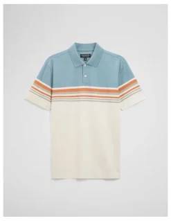 Country Road Australian Cotton Short Sleeve Engineered Button Polo in White Multi