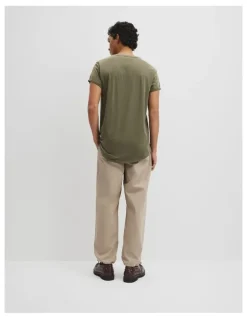 Country Road Australian Cotton Longline Garment Dye T-shirt in Deep Khaki