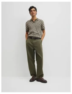 Country Road Australian Cotton Silk Jacquard Trophy Polo in Deep Khaki