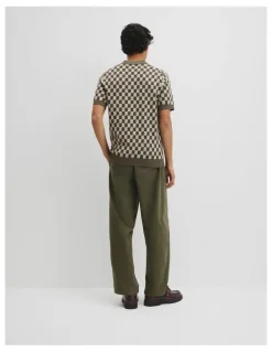 Country Road Australian Cotton Silk Jacquard Trophy Polo in Deep Khaki