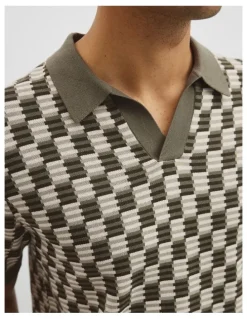 Country Road Australian Cotton Silk Jacquard Trophy Polo in Deep Khaki