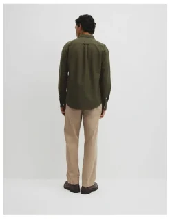 Country Road Australian Good Earth Cotton Regular Fit Oxford Shirt in Deep Khaki