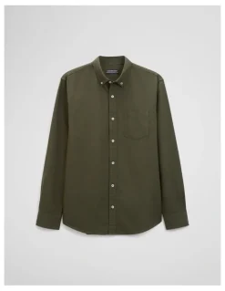 Country Road Australian Good Earth Cotton Regular Fit Oxford Shirt in Deep Khaki