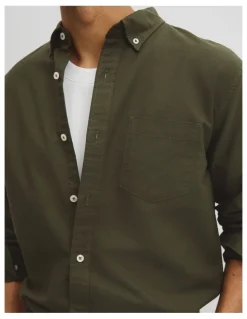 Country Road Australian Good Earth Cotton Regular Fit Oxford Shirt in Deep Khaki