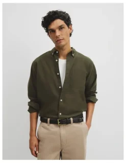 Country Road Australian Good Earth Cotton Regular Fit Oxford Shirt in Deep Khaki