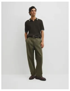 Country Road Australian Good Earth Cotton Tapered Trophy Polo in Deep Khaki