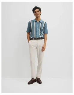 Country Road Australian Good Earth Cotton Textured Stripe Knit Shirt in Steel