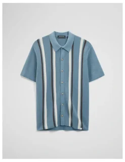Country Road Australian Good Earth Cotton Textured Stripe Knit Shirt in Steel