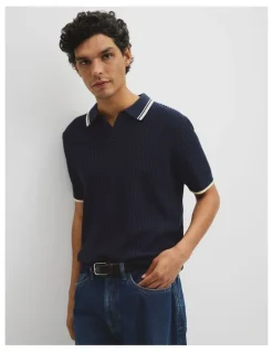 Country Road Australian Good Earth Cotton Tapered Trophy Polo in Midnight