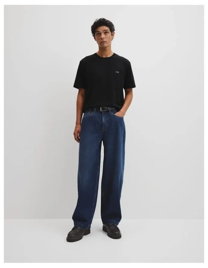 Country Road Barrel Leg Jean in Mid Blue Denim