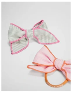 Country Road Bow Hair Tie Pack Of 2 in Mineral Pink