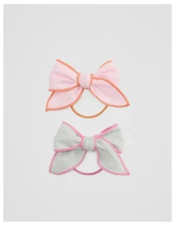 Country Road Bow Hair Tie Pack Of 2 in Mineral Pink