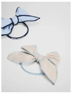Country Road Bow Hair Tie Pack Of 2 in Pale Blue