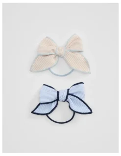 Country Road Bow Hair Tie Pack Of 2 in Pale Blue