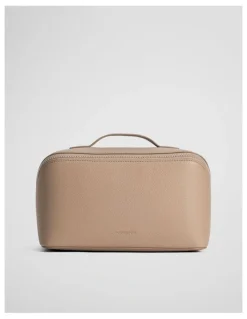 Country Road Branded Detail Large Convertible Cosmetic Case in Dark Camel