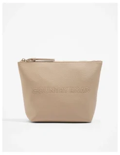 Country Road Branded Detail Tri Cosmetic Bag in Dark Camel