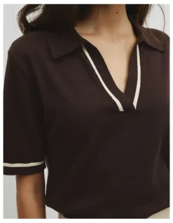 Country Road Cashmere Blend Short Sleeve Knit in Cocoa Bean