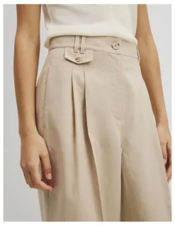 Country Road Cotton Blend Pleat Front Pant in Soft Clay