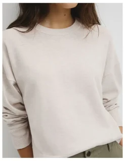 Country Road Cotton Linen Crew Neck Knit in Tahini