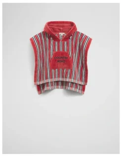 Country Road Cotton Stripe Logo Poncho in Faded Red