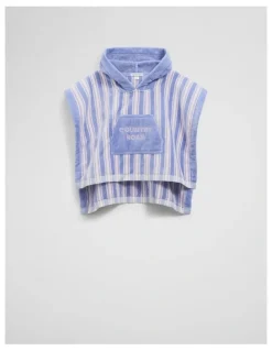 Country Road Cotton Stripe Logo Poncho in Bluebell
