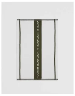 Country Road CR Logo Australian Cotton Tea Towel in Dark Olive