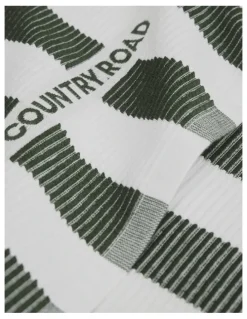 Country Road CR Stripe Australian Cotton Tea Towel Pack of 3 in Dark Olive