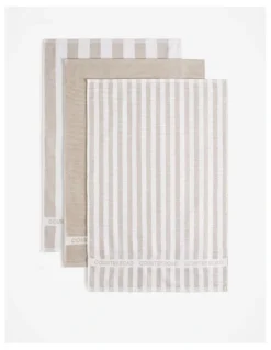 Country Road CR Stripe Australian Cotton Tea Towel Pack of 3 in Stone