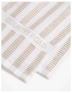 Country Road CR Stripe Australian Cotton Tea Towel Pack of 3 in Stone