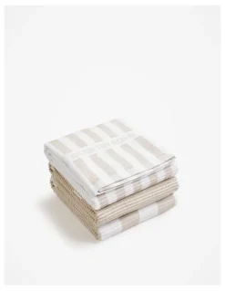 Country Road CR Stripe Australian Cotton Tea Towel Pack of 3 in Stone