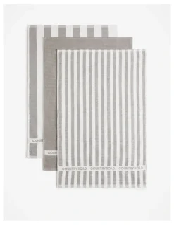 Country Road CR Stripe Australian Cotton Tea Towel Pack of 3 in Mid Grey