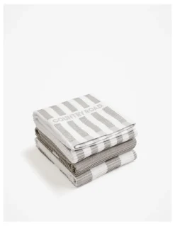 Country Road CR Stripe Australian Cotton Tea Towel Pack of 3 in Mid Grey