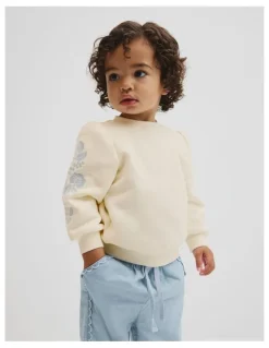 Country Road Embroidered Sleeve Sweat in Antique White