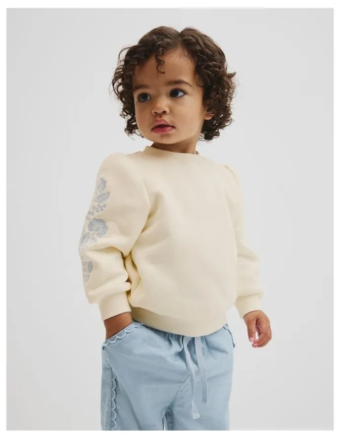 Country Road Embroidered Sleeve Sweat in Antique White