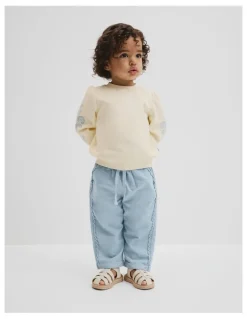 Country Road Embroidered Sleeve Sweat in Antique White