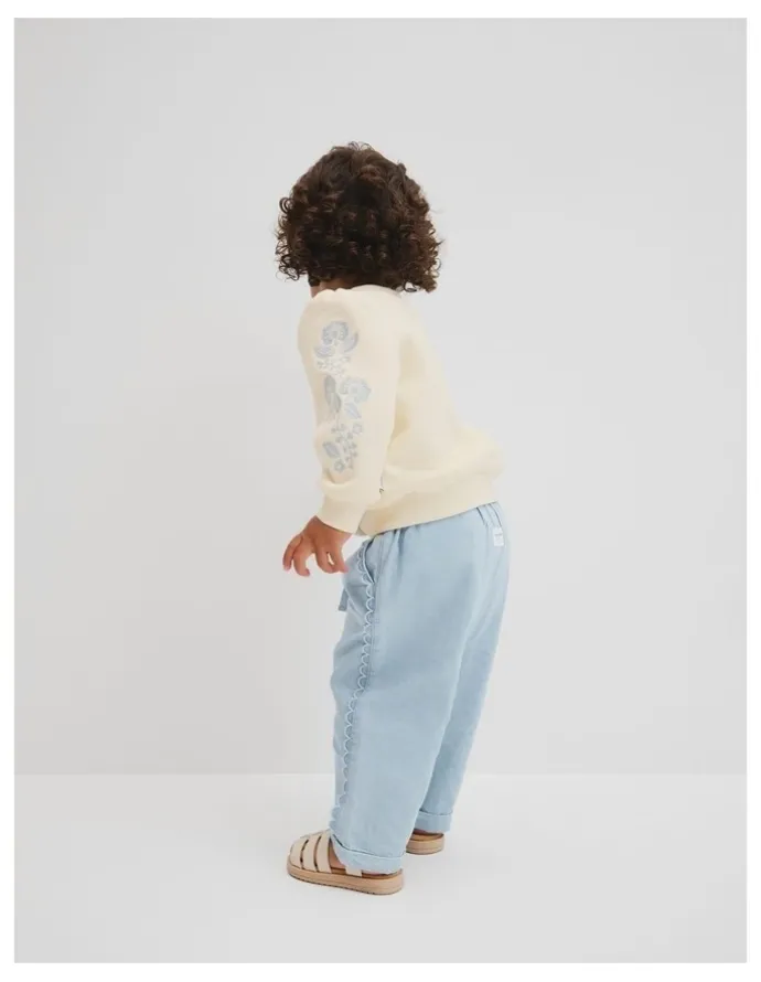 Country Road Embroidered Sleeve Sweat in Antique White