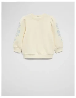 Country Road Embroidered Sleeve Sweat in Antique White
